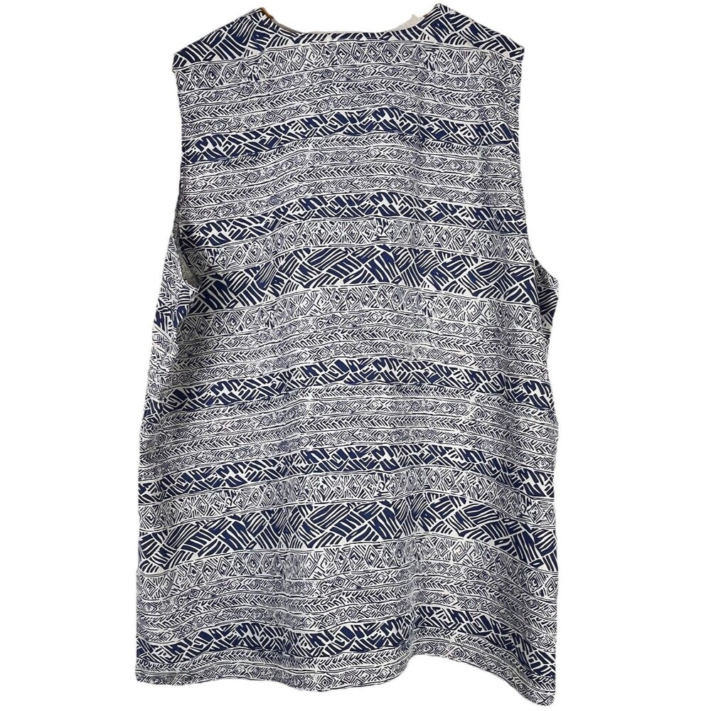 Bogari Woman 100% Silk Sleeveless Tunic Top Blue White Tribal Print Size 24W - Picture 5 of 13
